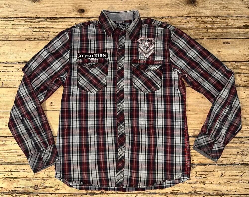 Affliction Black Premium Men’s Size M Plaid Button Up LS Shirt